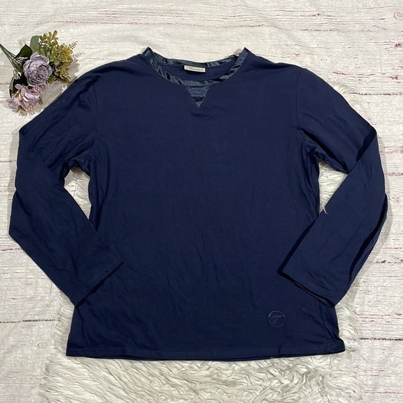 Temperley London Navy Blue Colored Satin Trim Crewneck Oversized Pajama Top - Picture 1 of 10
